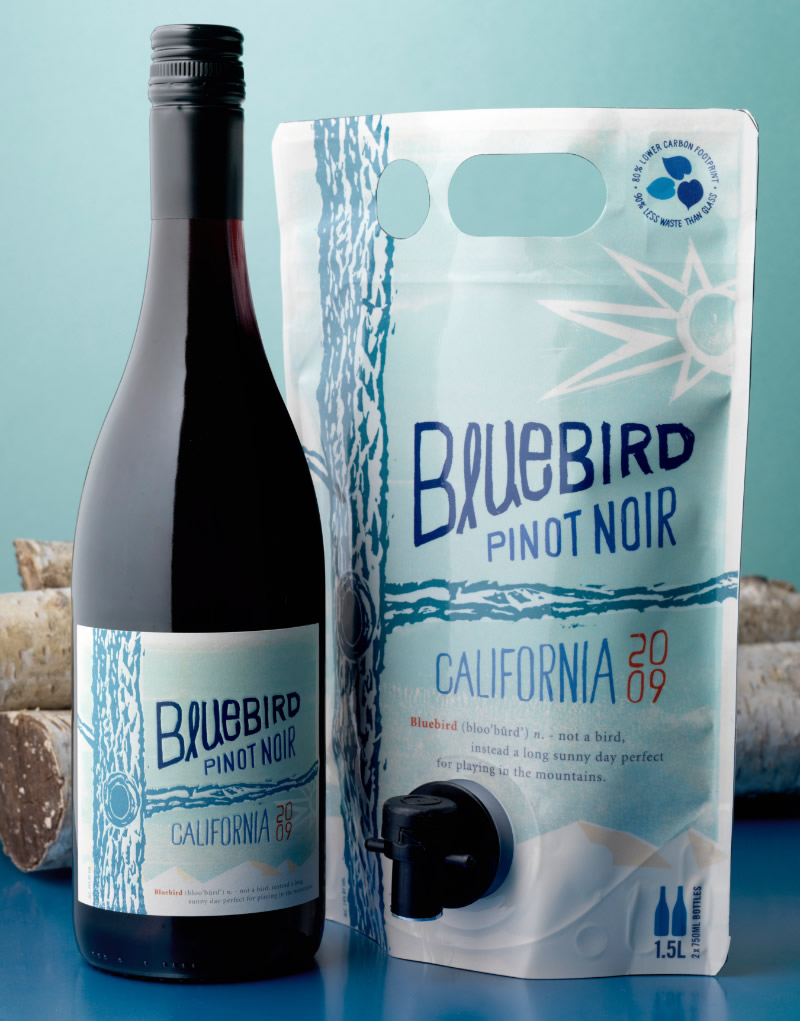 Bluebird Wine Packaging Design & Logo Bottle & Astrapouch