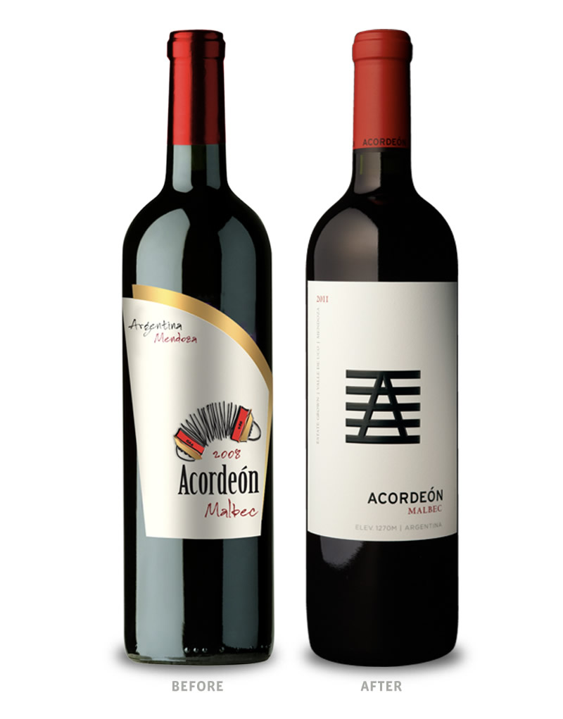 Acordeón Wine Packaging Before Redesign on Left & After on Right
