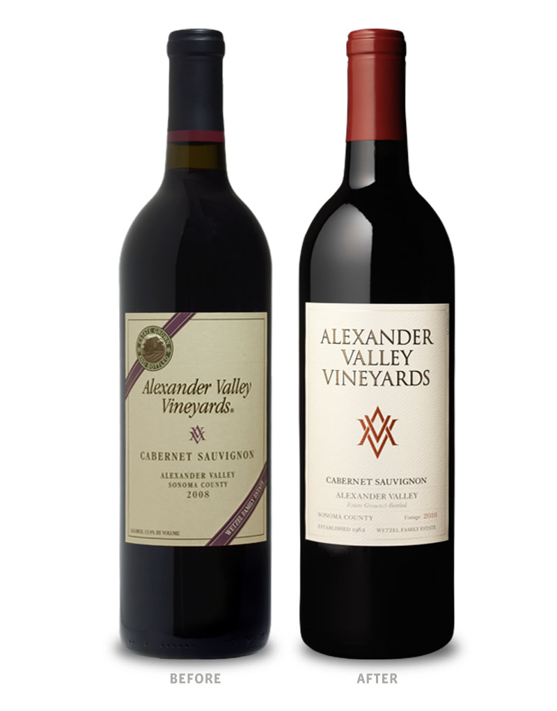 Alexander Valley Vineyards Wine Packaging Before Redesign on Left & After on Right