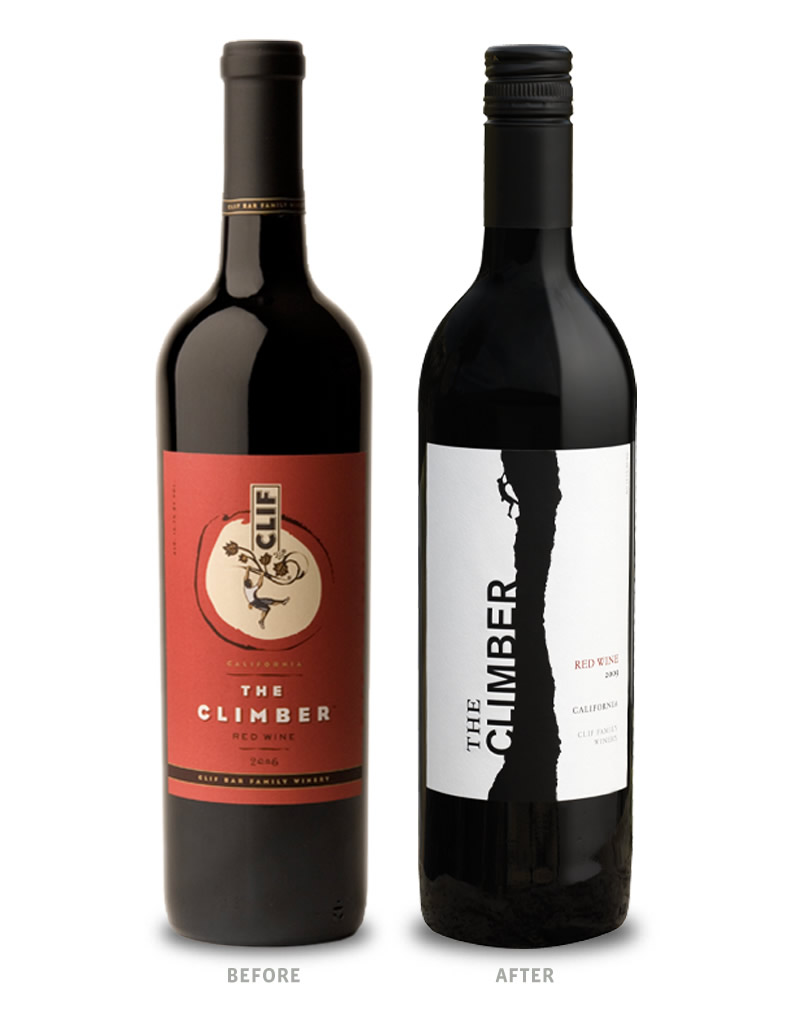 The Climber Wine Packaging Before Redesign on Left & After on Right