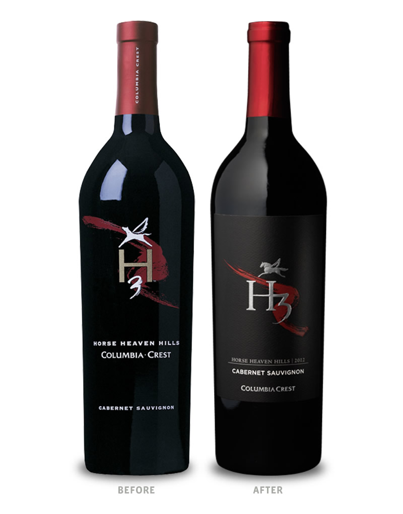 H3 Wine Packaging Before Redesign on Left & After on Right