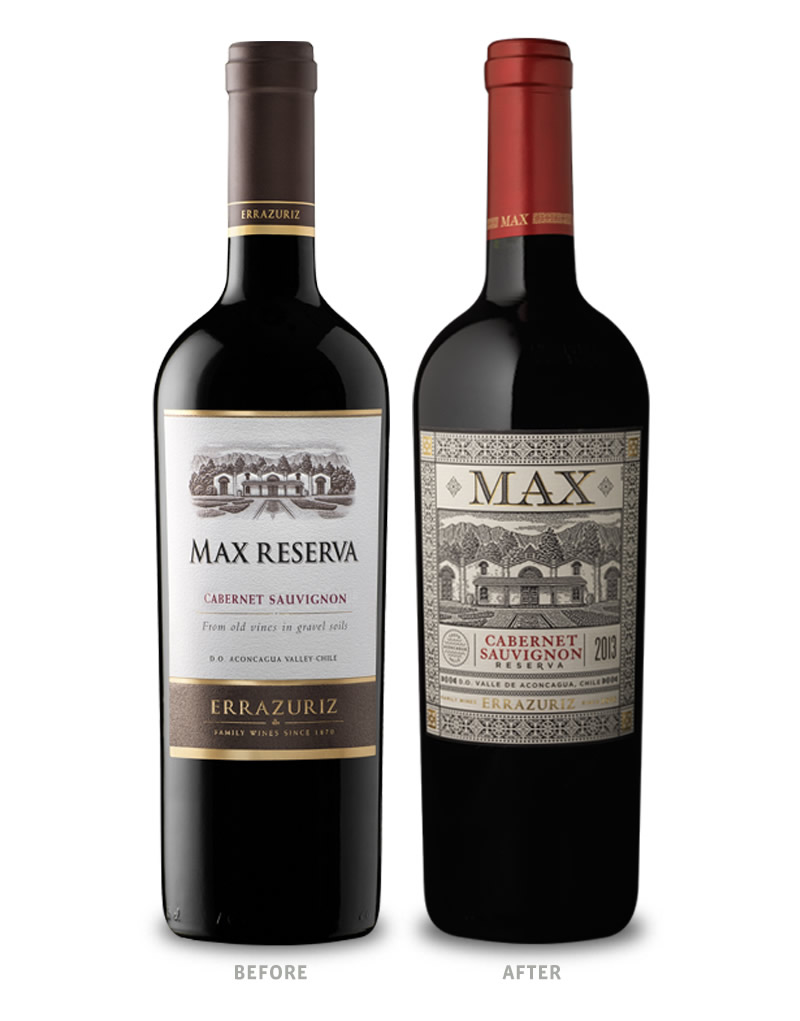 Errazuriz Max Reserva Wine Packaging Before Redesign on Left & After on Right