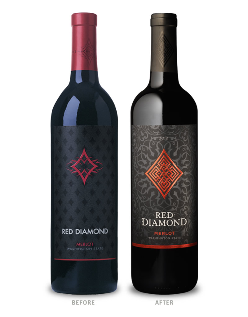 Red Diamond Wine Packaging Before Redesign on Left & After on Right