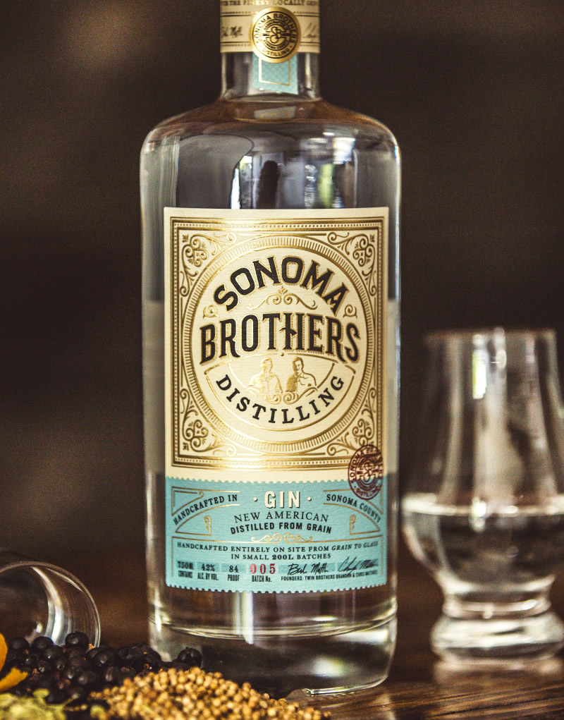 Sonoma Brothers Distilling Spirits Packaging Design & Logo Gin
