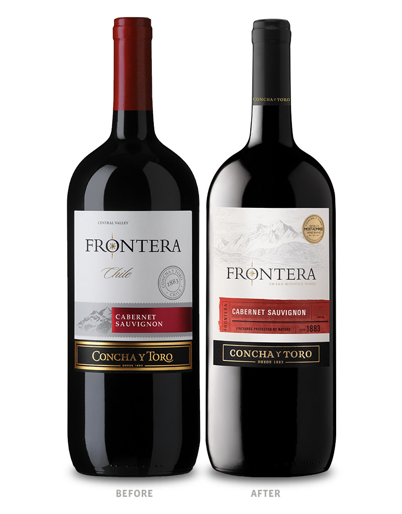 Frontera Wine Packaging Before Redesign on Left & After on Right