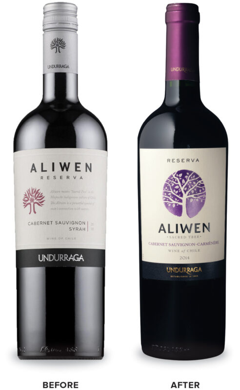 Aliwen Wine Packaging Before Redesign on Left & After on Right