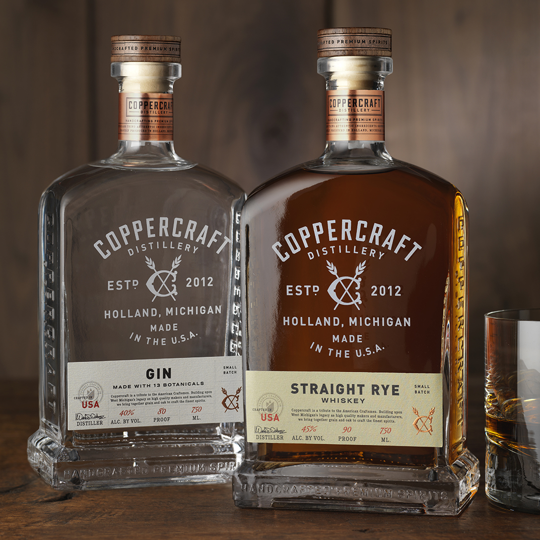 Coppercraft Distillery Gin & Rye Whiskey Packaging Design & Logo