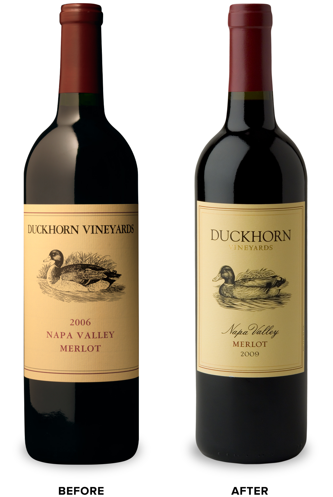 Duckhorn Vineyards Wine Packaging Before Redesign on Left & After on Right