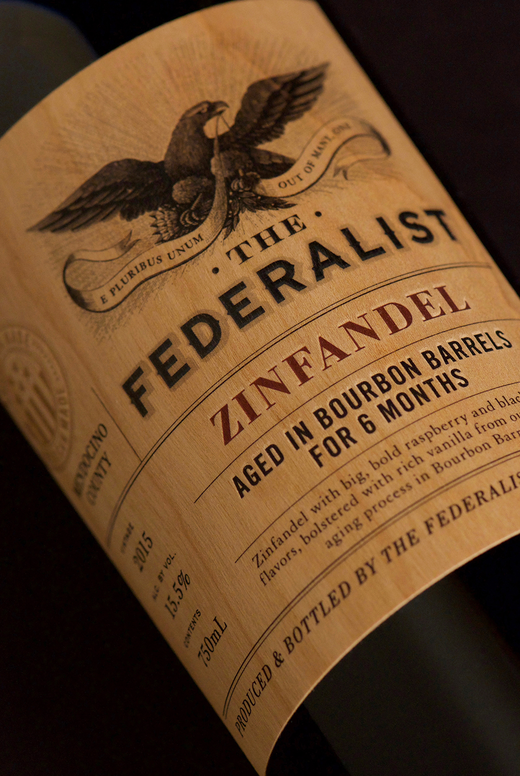 The Federalist Bourbon Barrel Aged Wine Label Design Detail