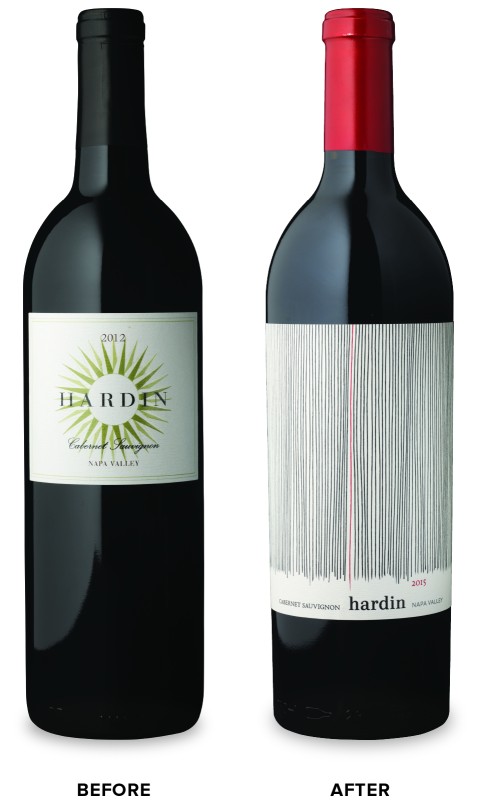 Hardin Wine Packaging Before Redesign on Left & After on Right