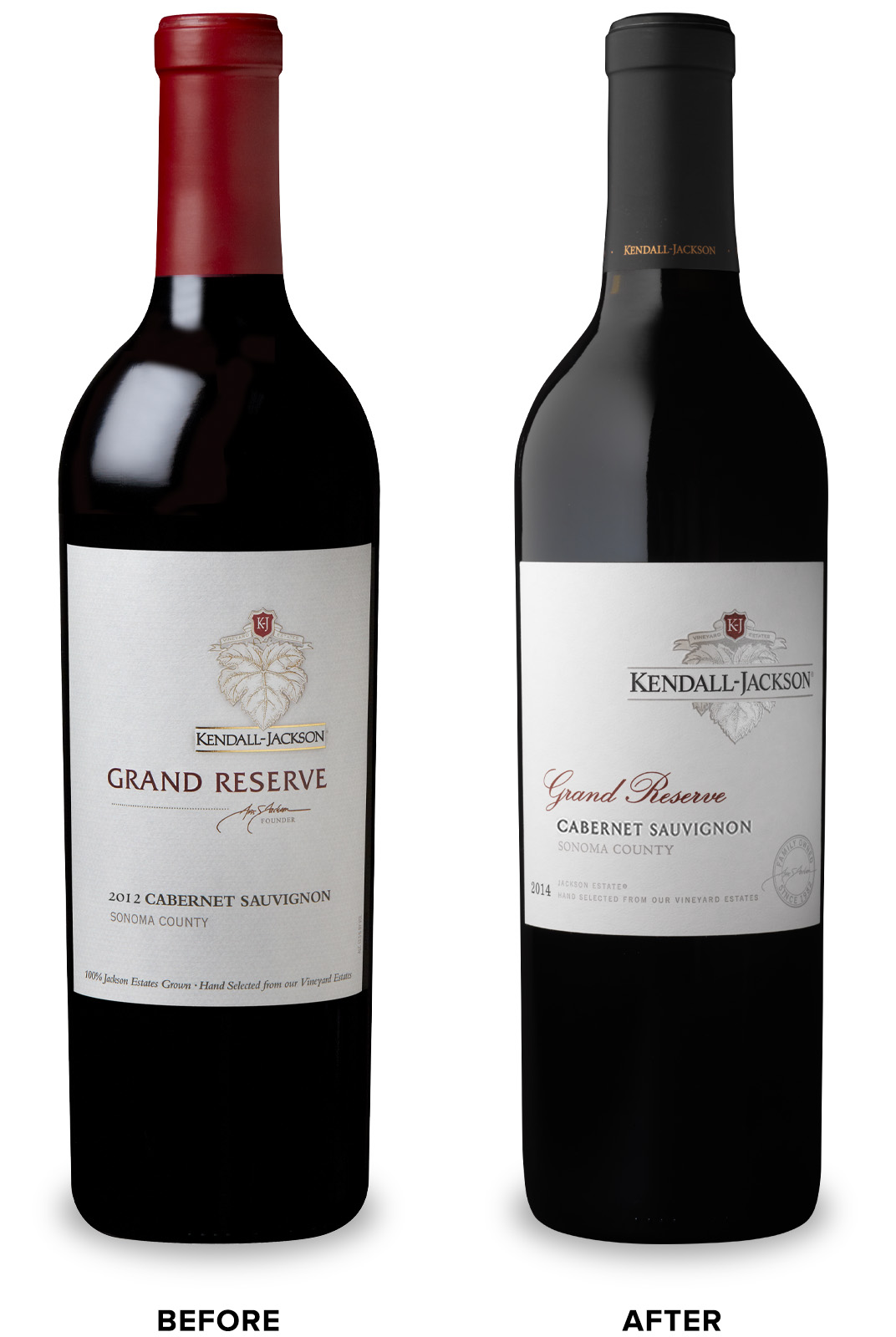 Kendall-Jackson Grand Reserve Red Wine Before Packaging Redesign on Left & After on Right