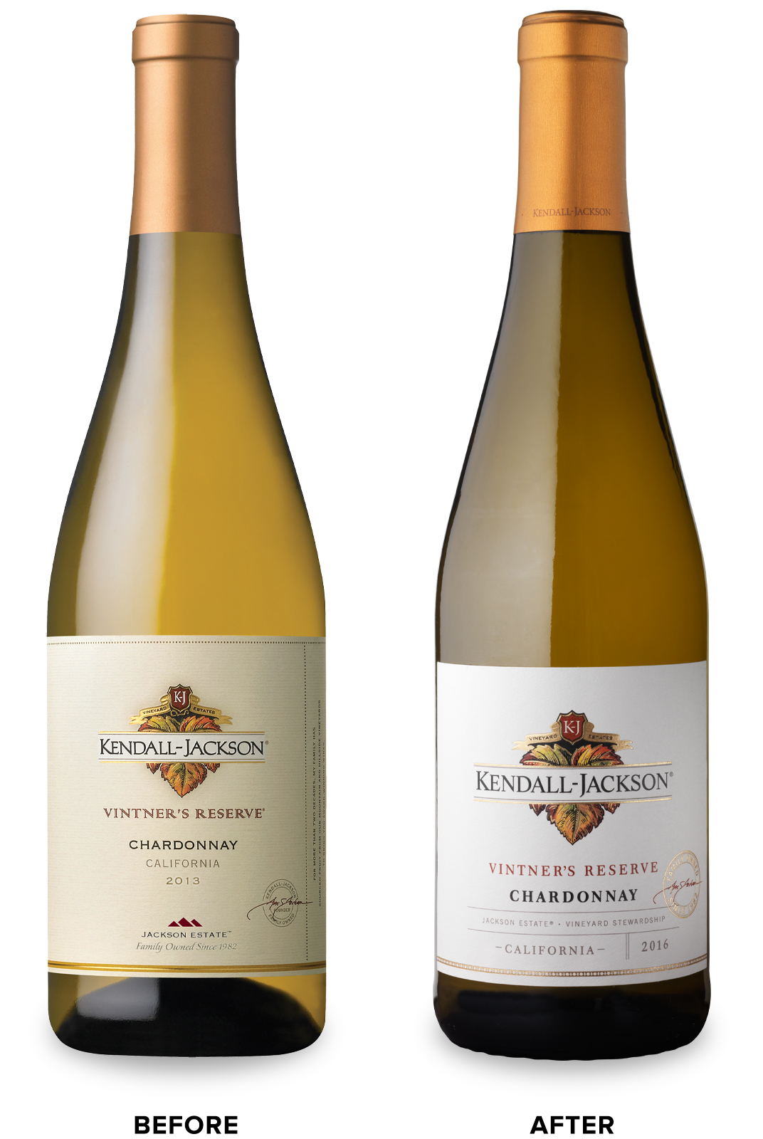 Kendall-Jackson Vintner's Reserve Wine Packaging Before Redesign on Left & After on Right