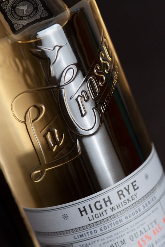 La Crosse Distilling Co. High Rye Light Whiskey Cartouche Design Detail