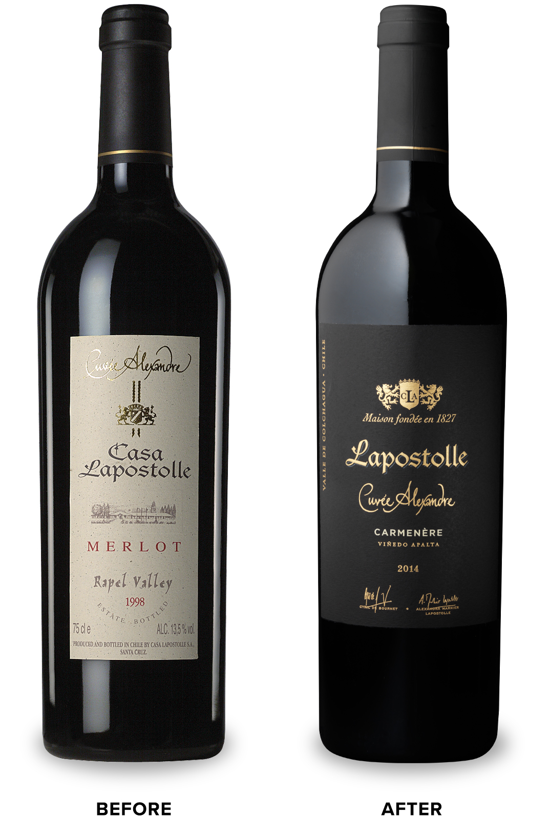 Lapostolle Cuvée Alexandre Wine Packaging Before Redesign on Left & After on Right