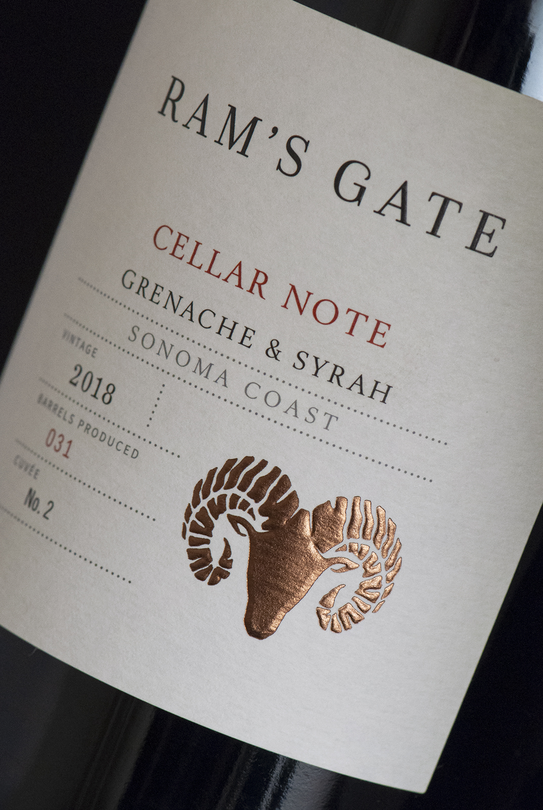 Ram’s Gate Cellar Note Tier Wine Label Design Detail