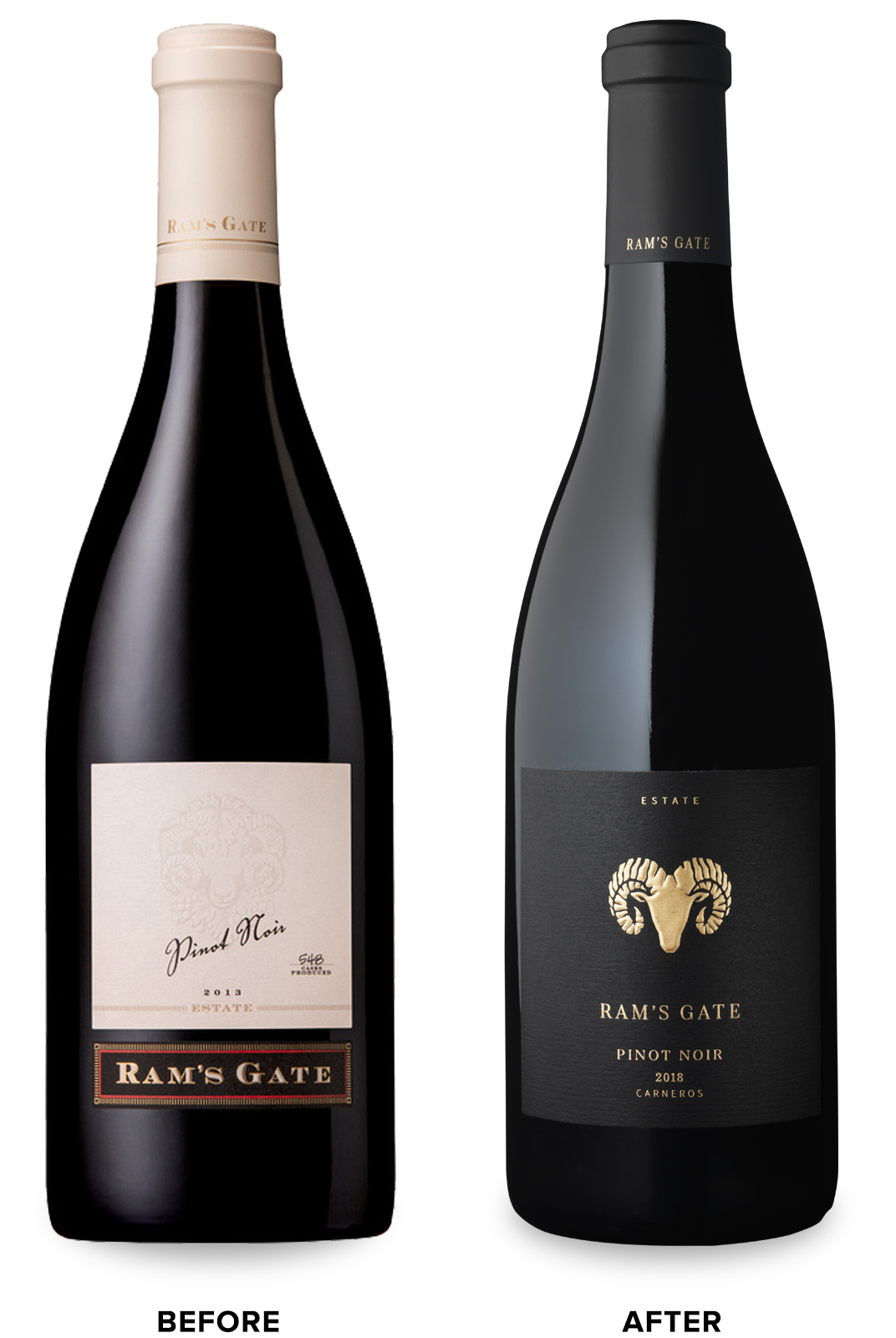 Ram’s Gate Estate Tier Wine Packaging Before Redesign on Left & After on Right