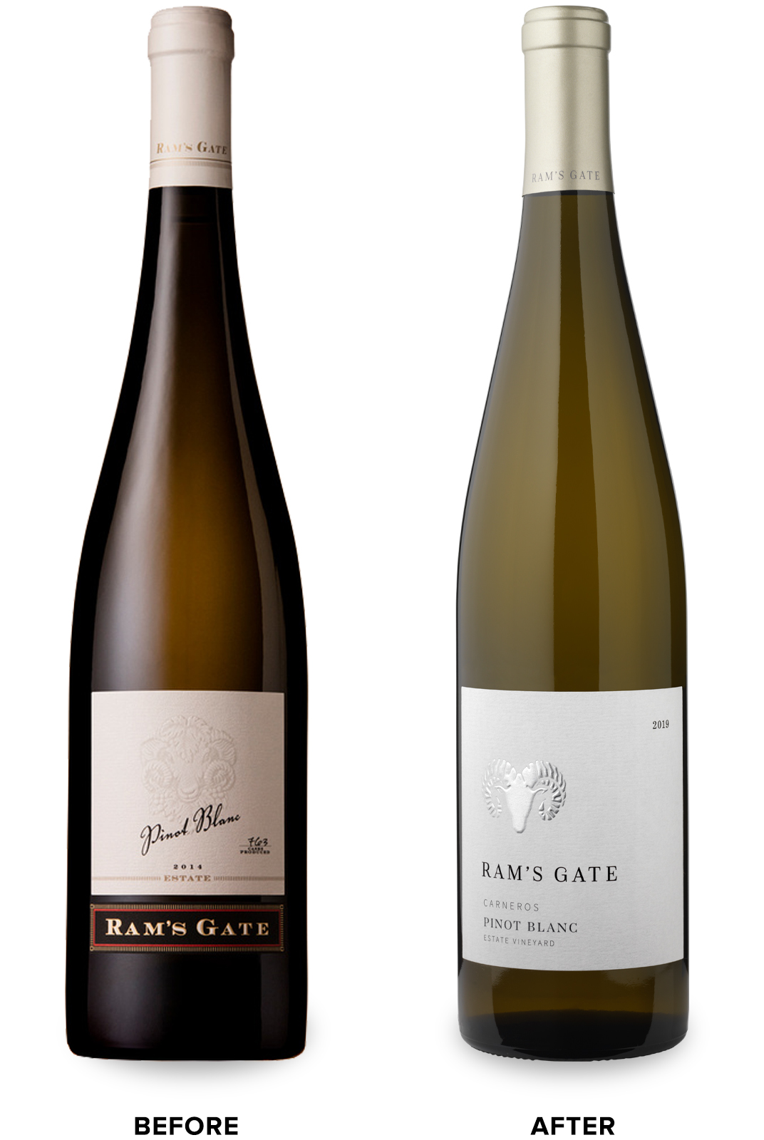 Ram’s Gate Entry Level Wine Packaging Before Redesign on Left & After on Right