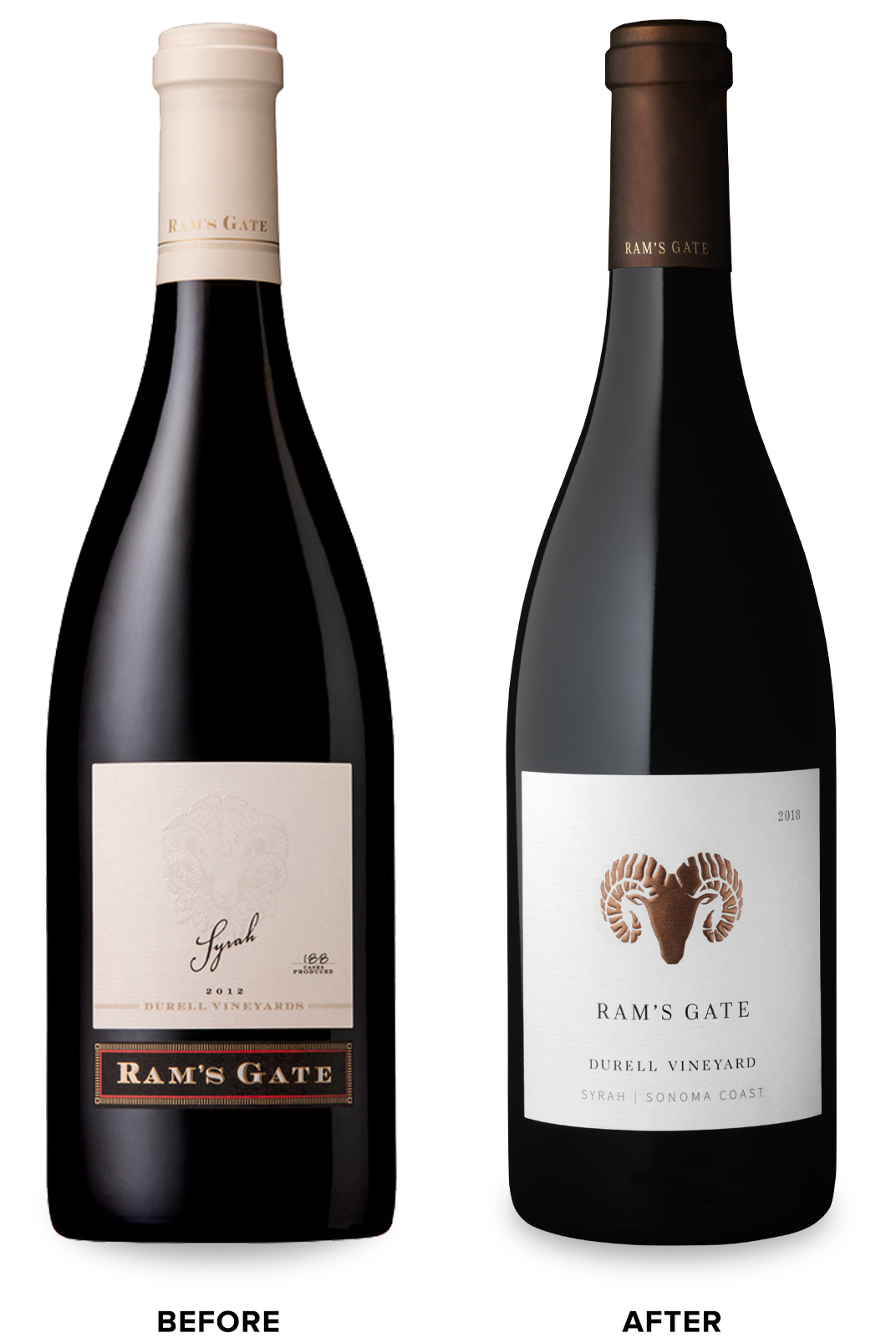 Ram’s Gate Single Vineyard Tier Wine Packaging Before Redesign on Left & After on Right