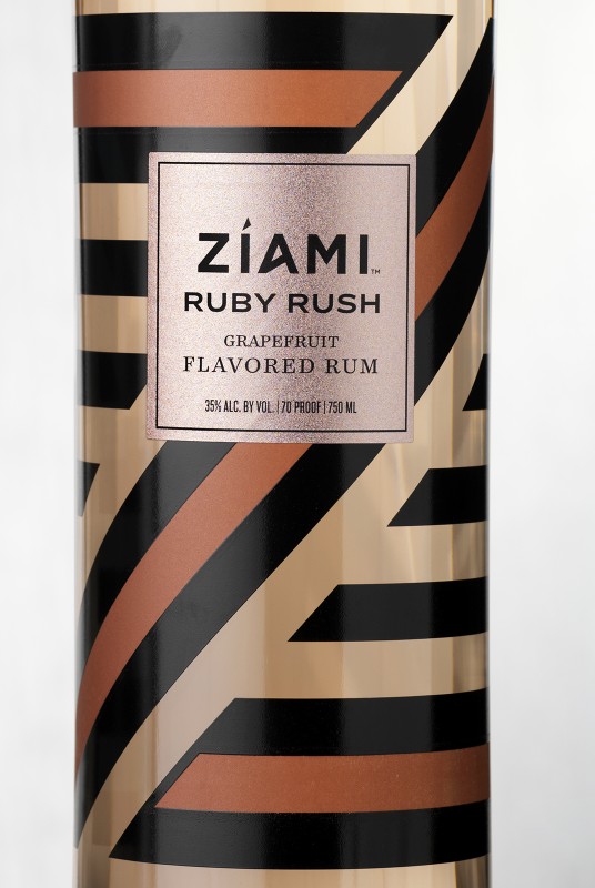 Zíami Ruby Rush Rum Packaging Design Close Up