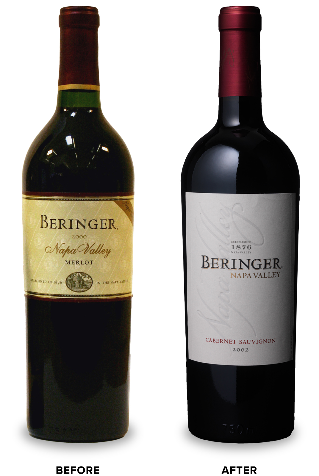Beringer Knight’s Valley Wine Packaging Before Redesign on Left & After on Right