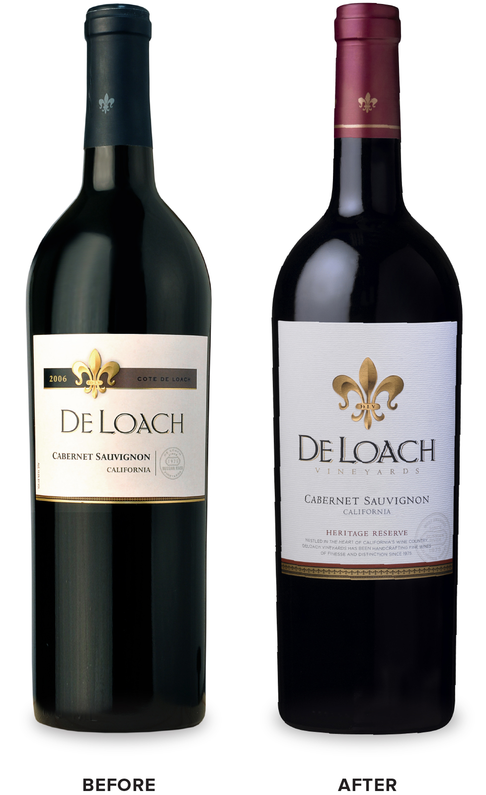 DeLoach Vineyards Heritage Reserve Wine Packaging Before Redesign on Left & After on Right