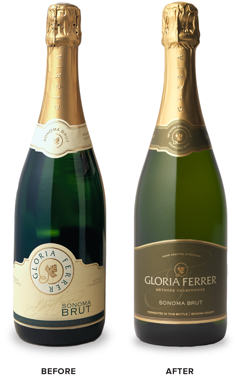 Gloria Ferrer Sonoma Brut Wine Packaging Before Redesign on Left & After on Right