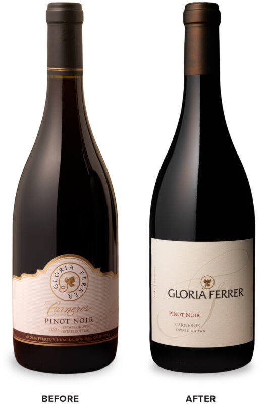Gloria Ferrer Pinot Noir Wine Packaging Before Redesign on Left & After on Right