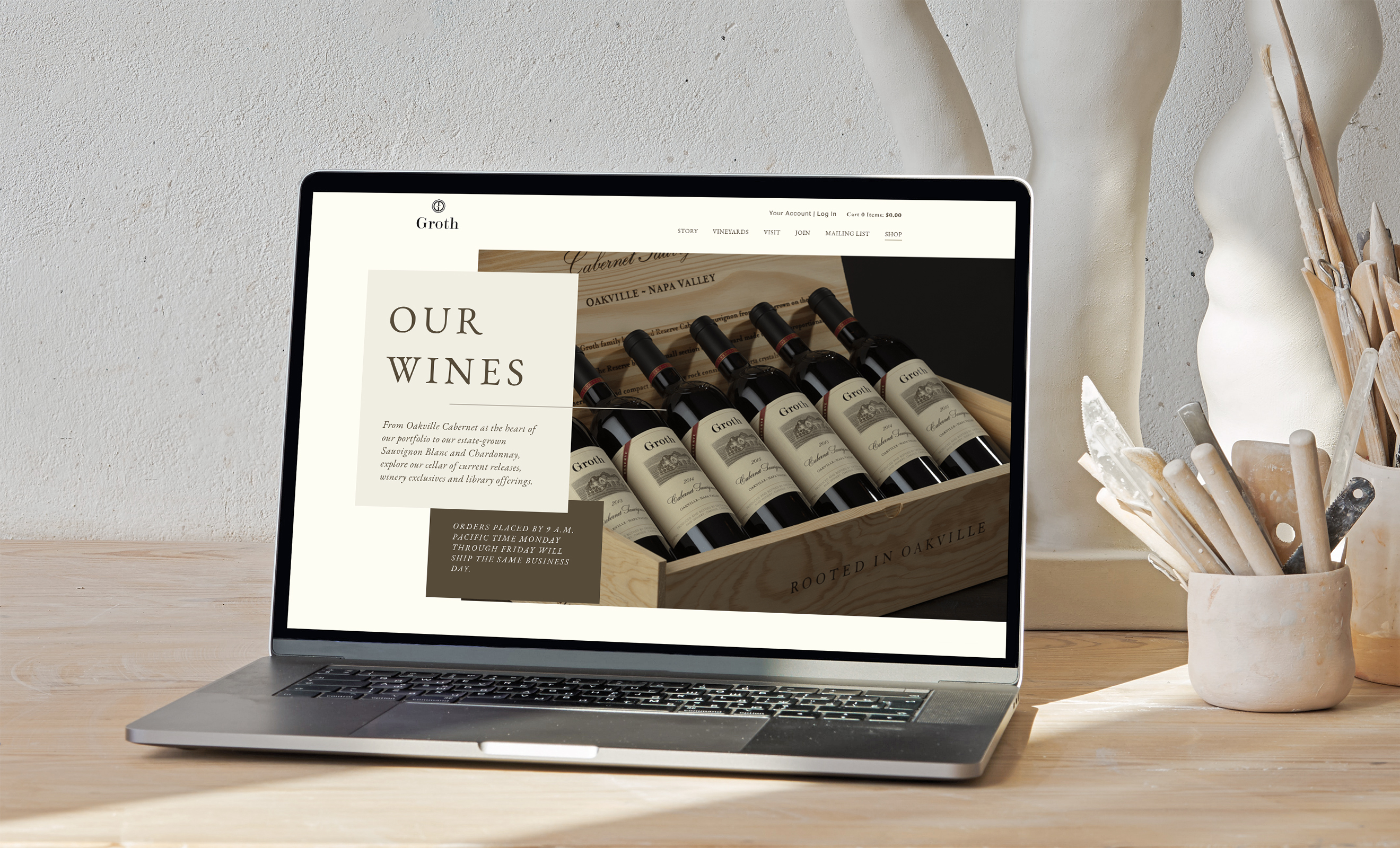 Groth Our Wines Page Website Design Shown on Laptop