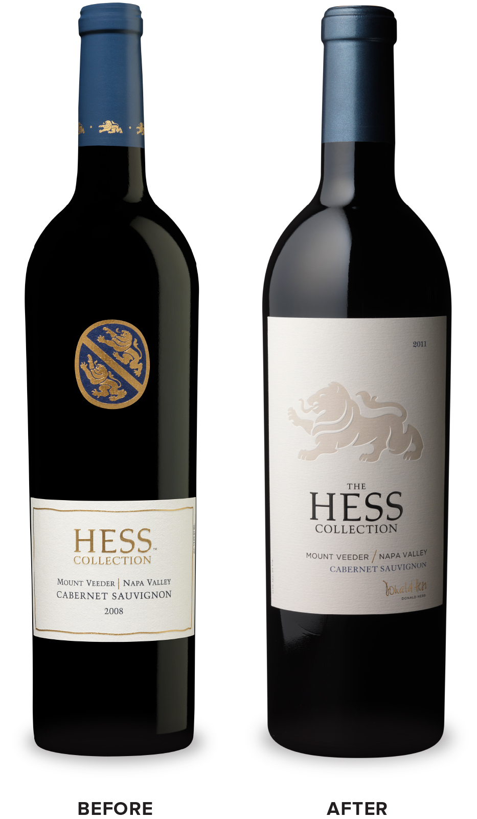 The Hess Collection Mount Veeder Cabernet Sauvignon Wine Packaging Before Redesign on Left & After on Right