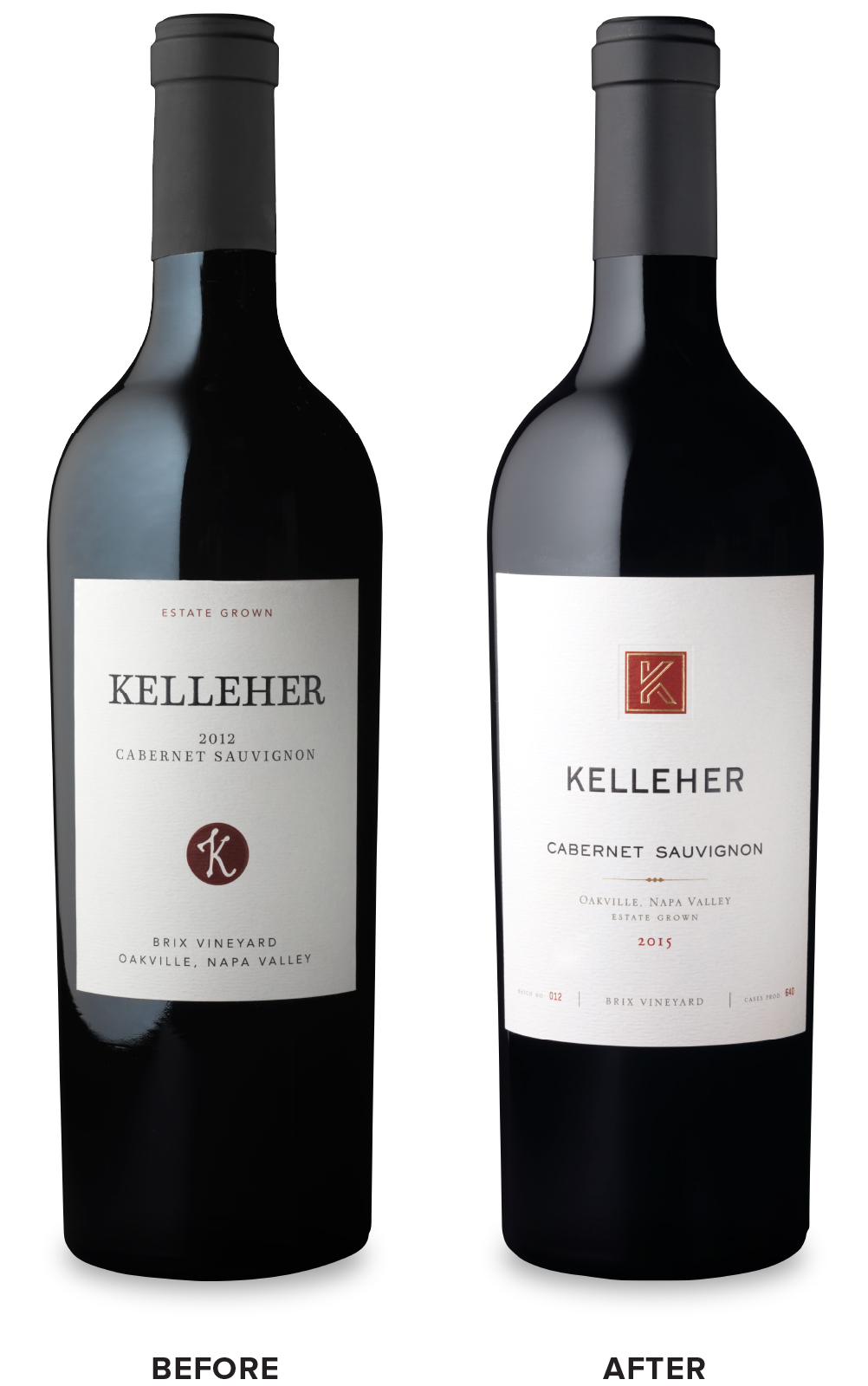 Kellher Family Vineyards Before Wine Packaging Redesign on Left & After on Right