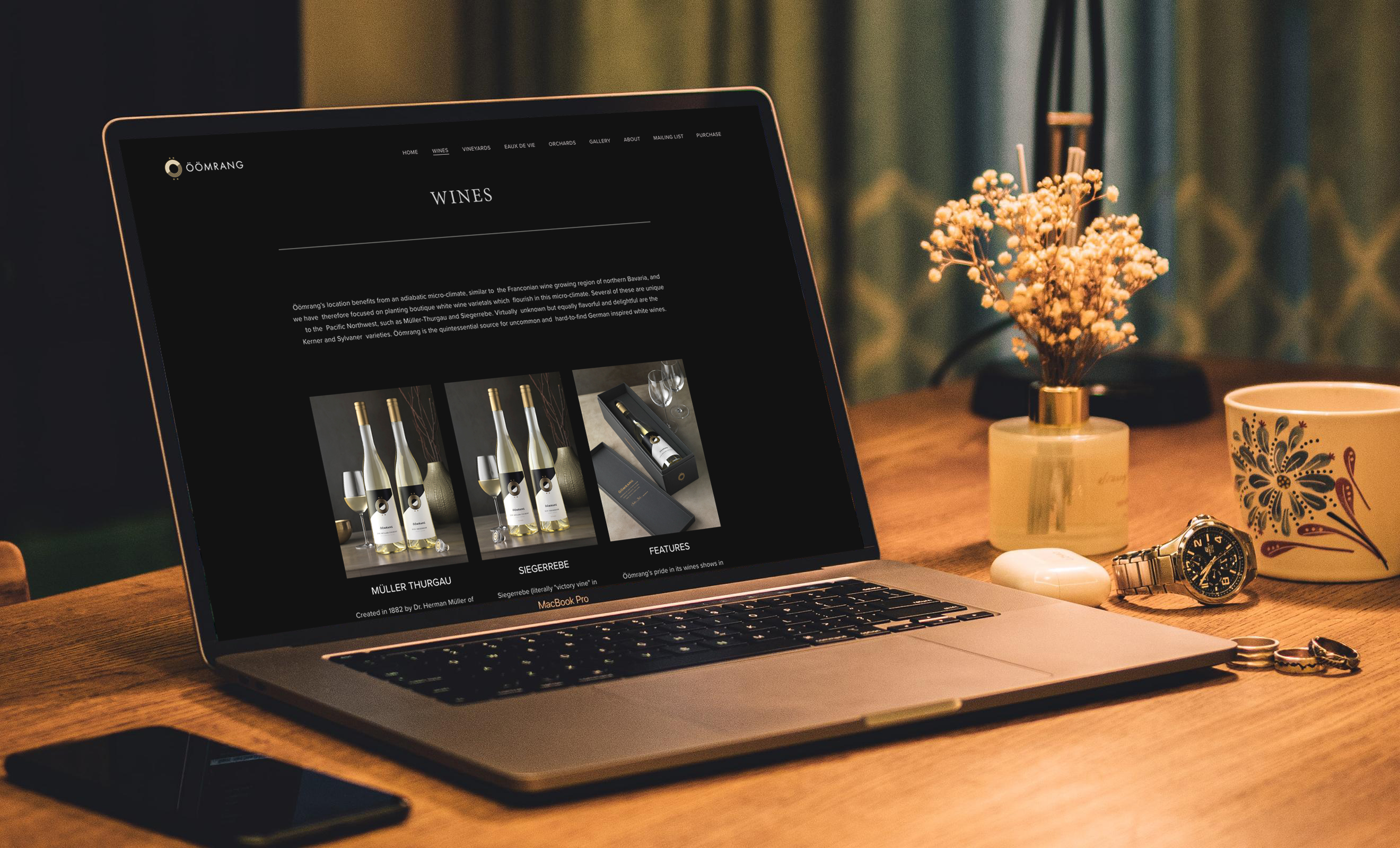 Öömrang Wines Page Website Design Shown on Laptop