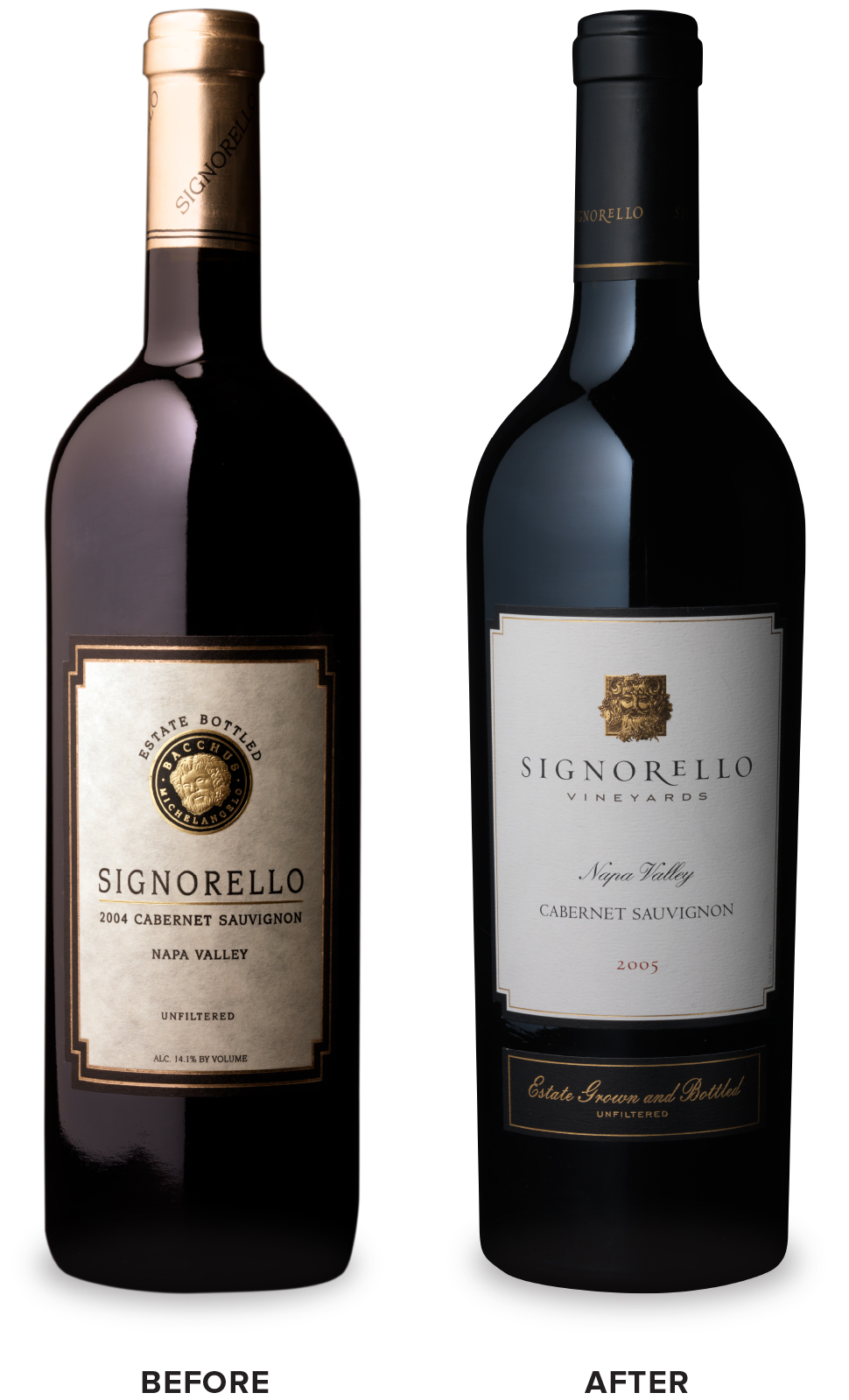 Signorello Vineyards Wine Packaging Before Redesign on Left & After on Right