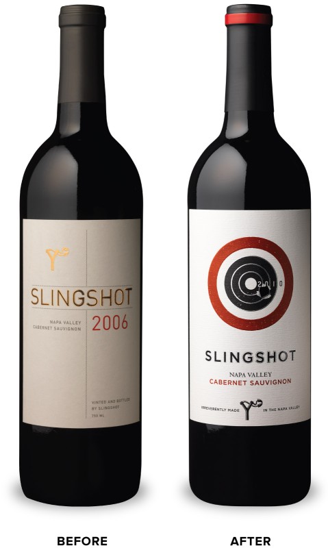 Slingshot Wines Packaging Before Redesign on Left & After on Right
