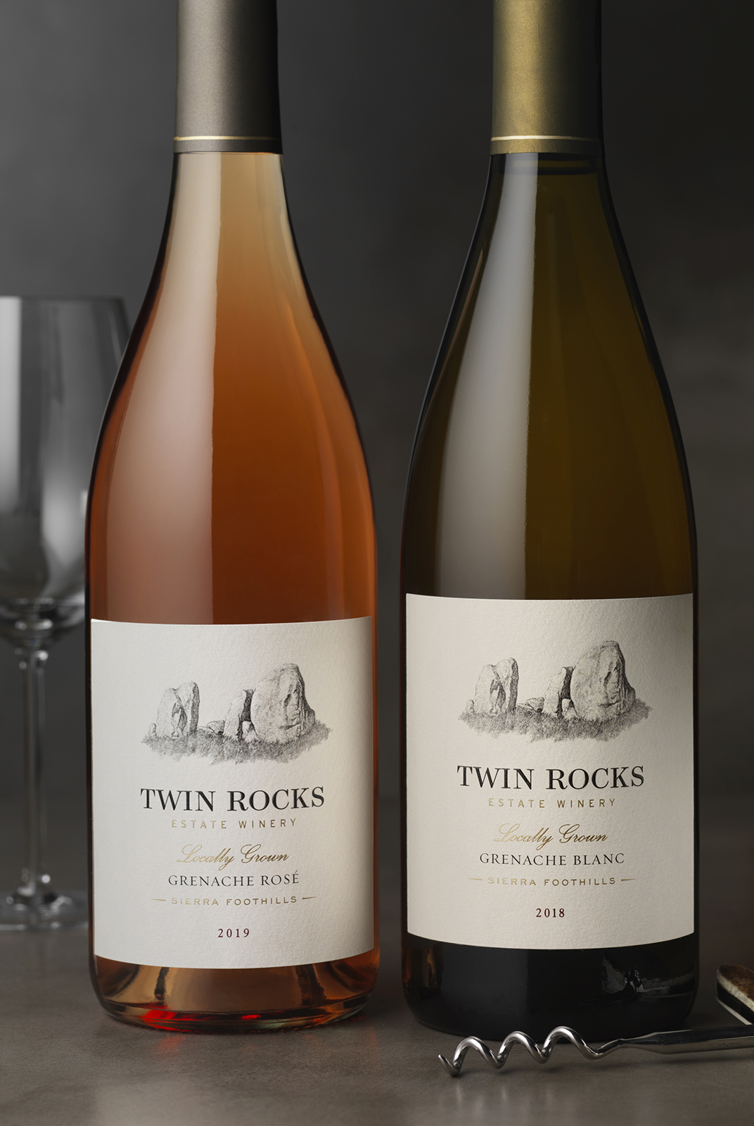Twin Rocks Estate Winery Rosé & Grenache Blanc Wine Packaging Design & Logo