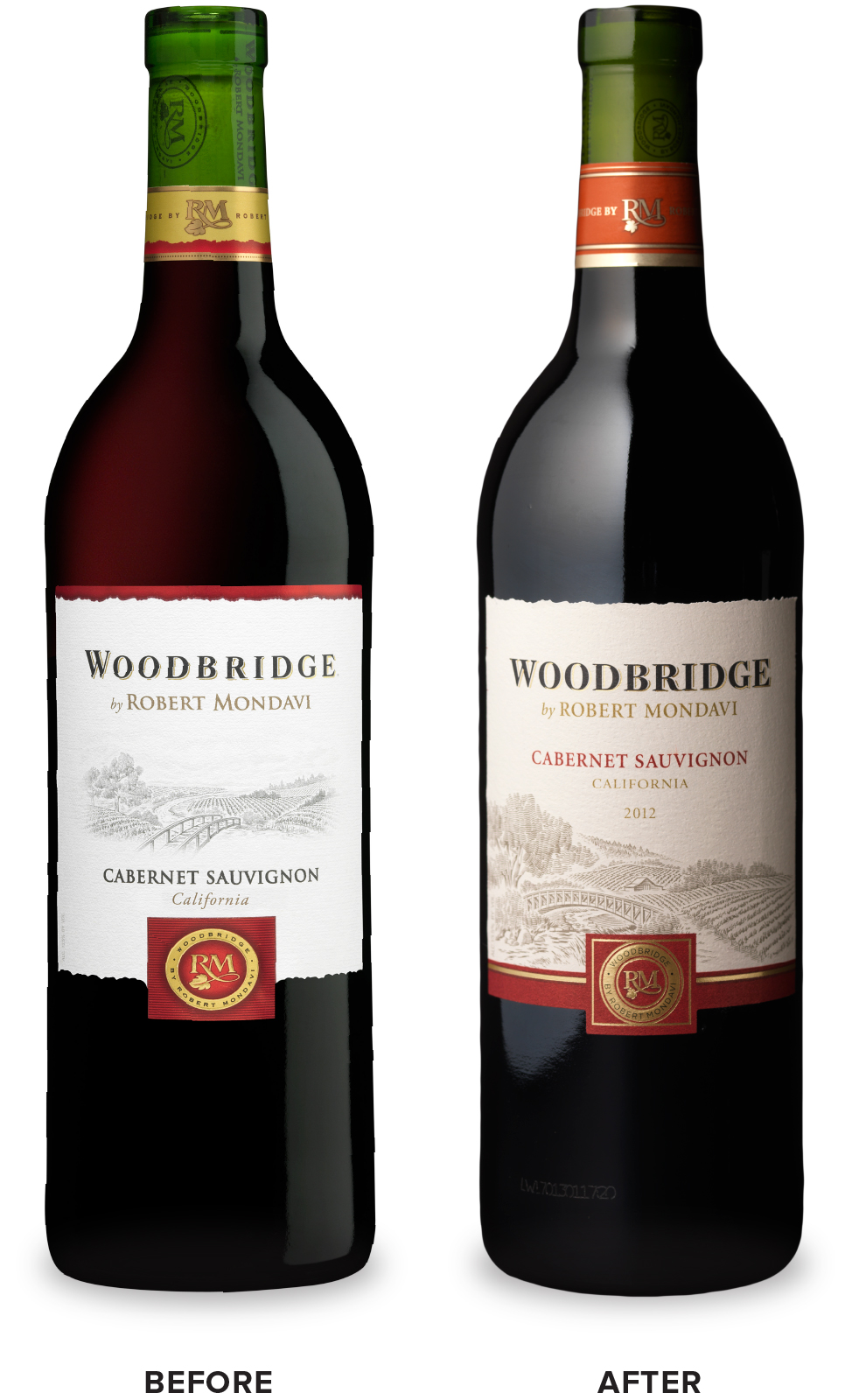Woodbridge Wine Packaging Before Redesign on Left & After on Right
