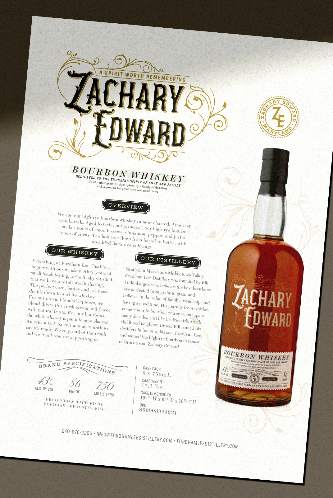 Zachary Edward Whiskey Sales Sheet Design