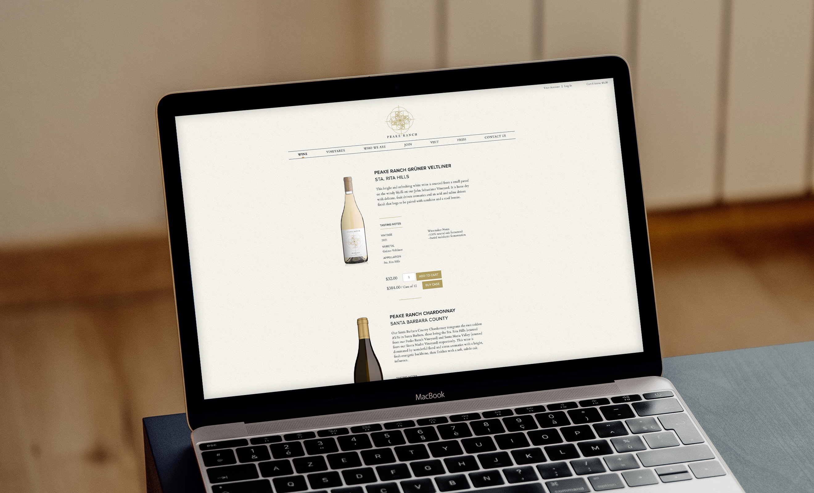 Peake Ranch Wine Page Website Design Shown on Laptop