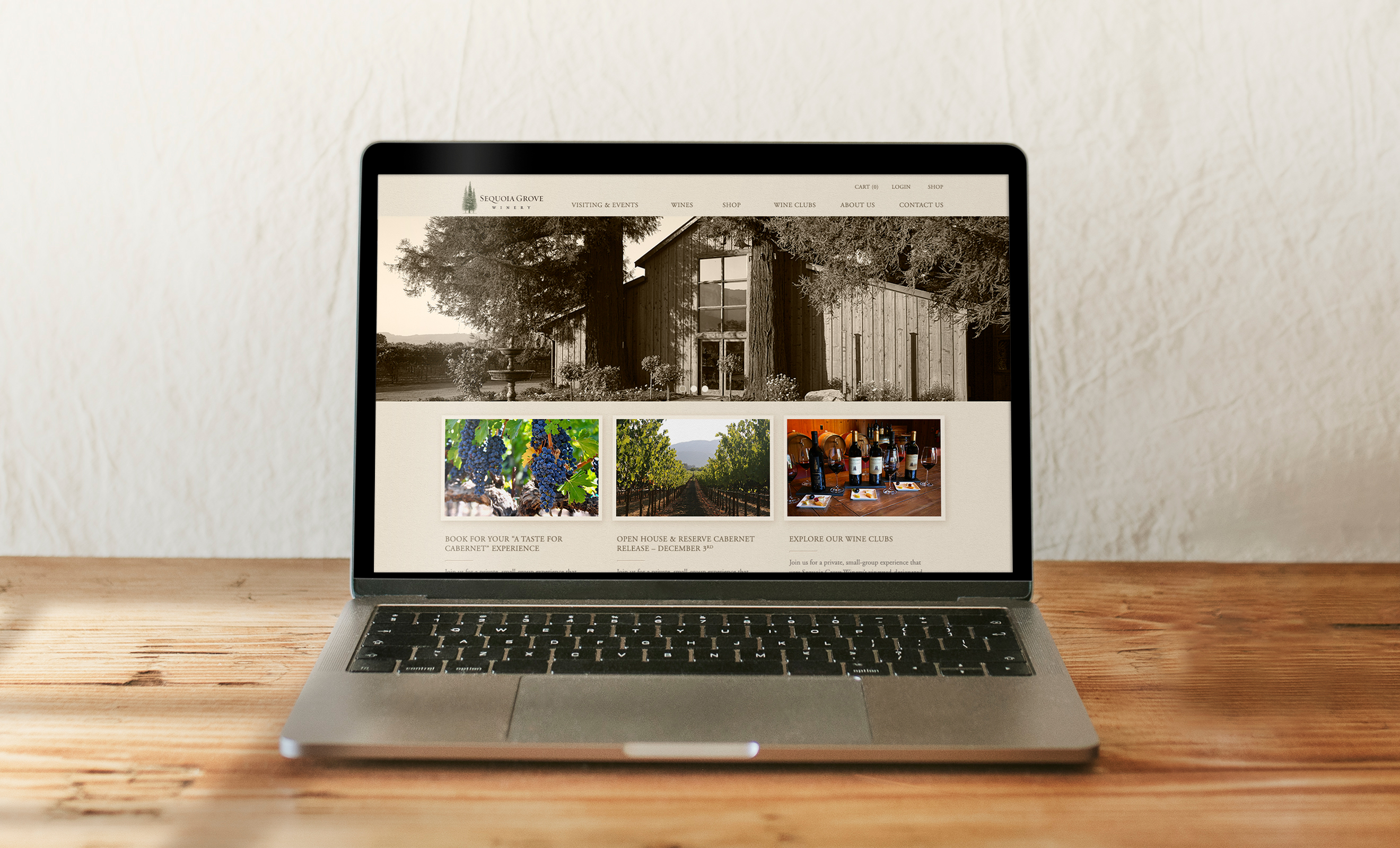 Sequoia Grove Home Page Website Design Shown on Laptop