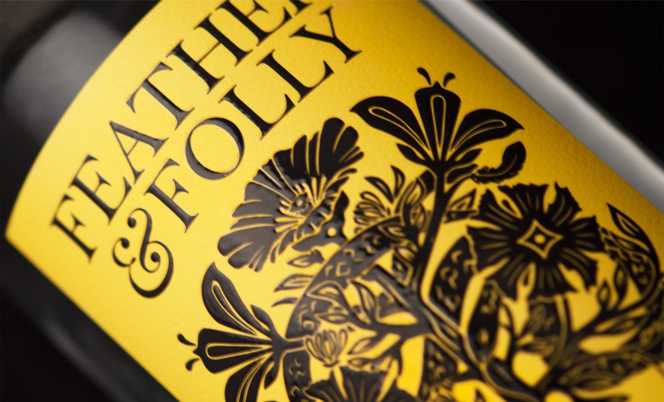 Feather & Folly Gin Wordmark Label Design Detail