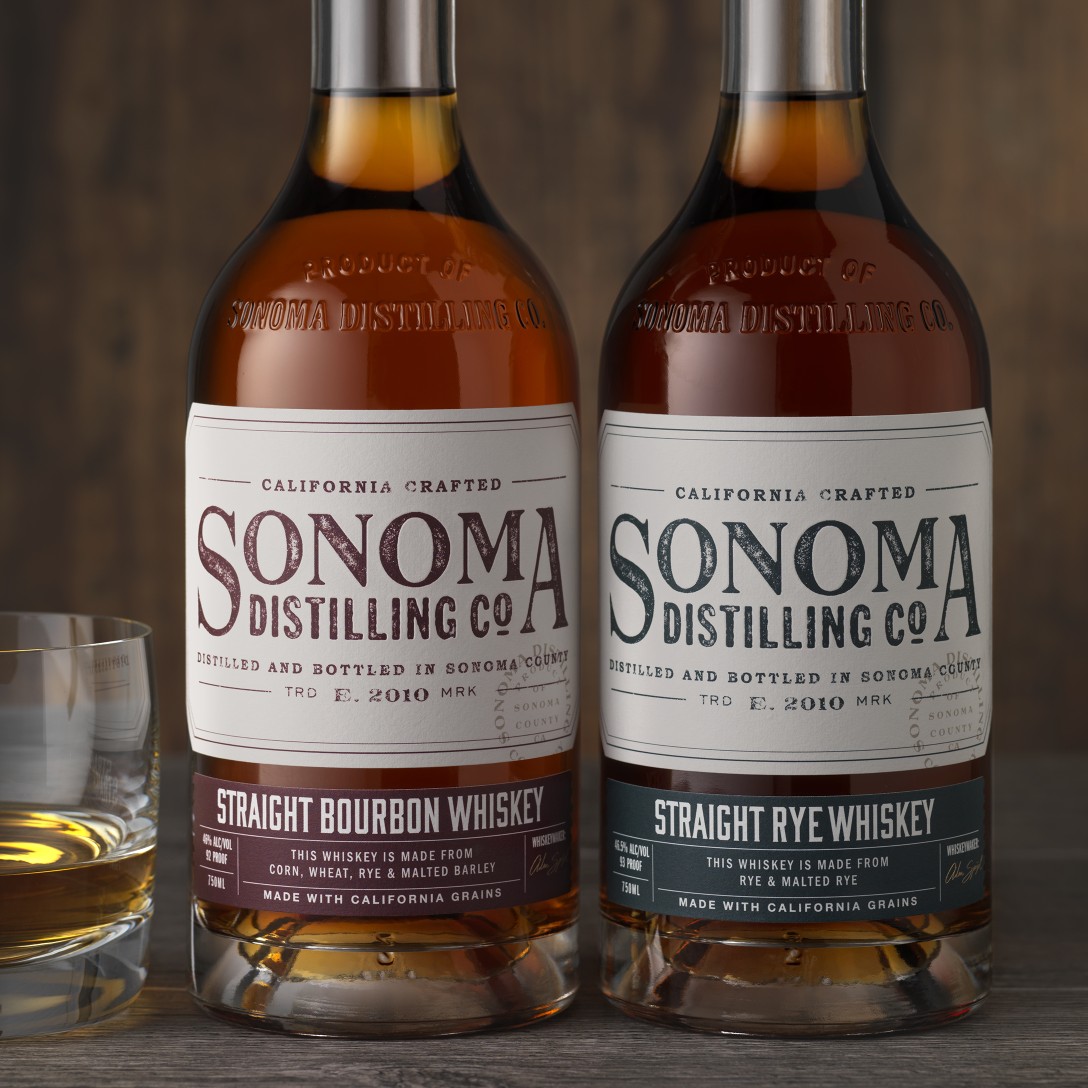 Sonoma Distilling Straight Bourbon Rye Whiskey Packaging Design