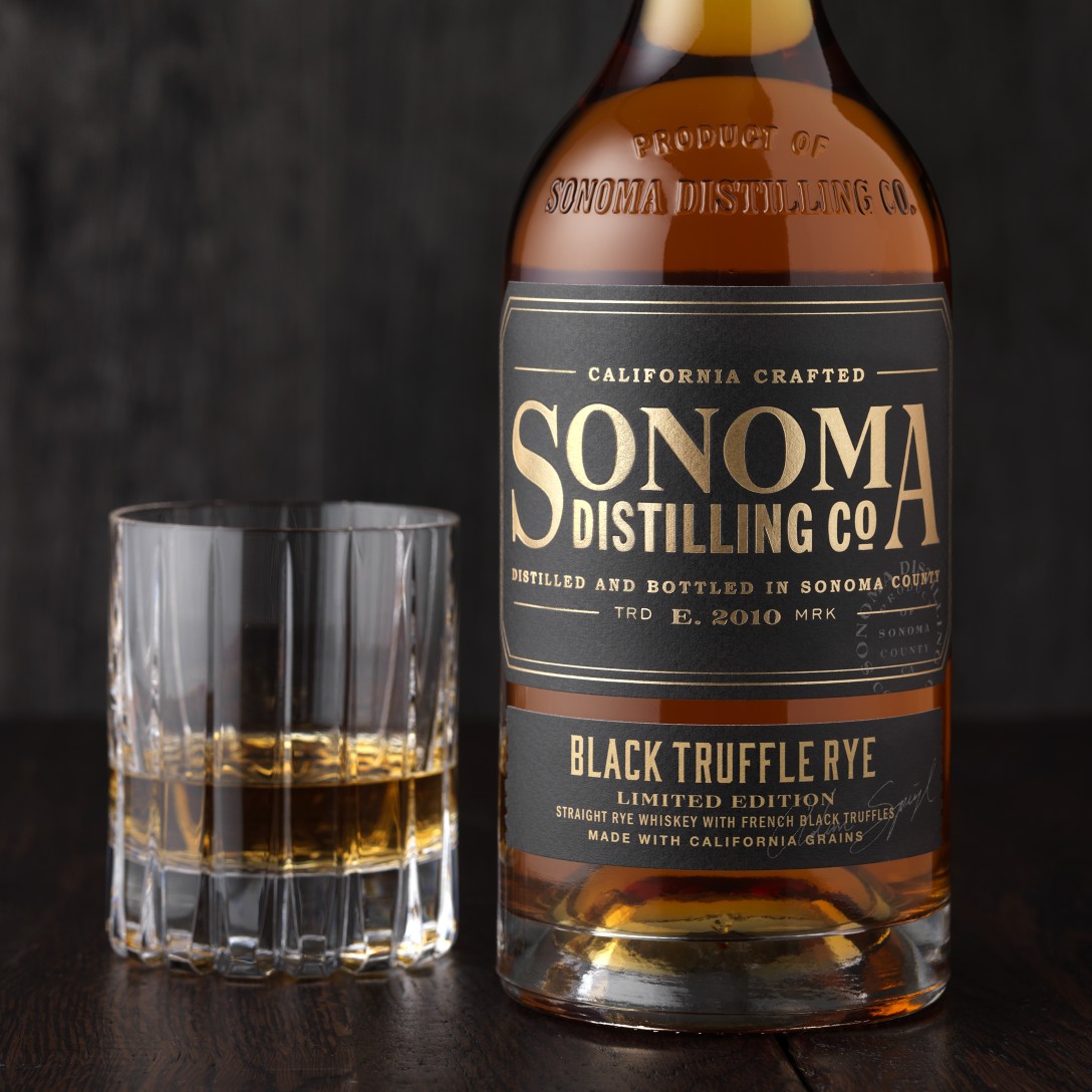 Sonoma Distilling Black Truffle Rye Whiskey Packaging Design