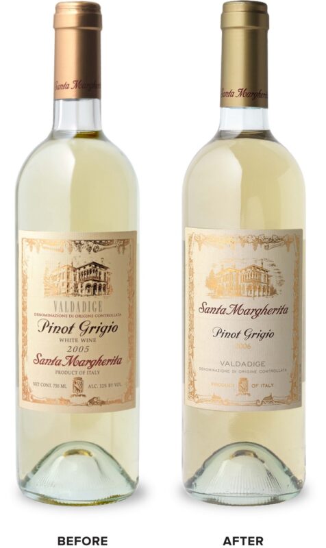 Santa Margherita Wine Packaging Before Redesign on Left & After on Right